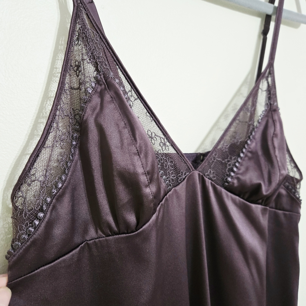 DIM Purple Satin Lace Slip Night Dress M Romantic Coquette
